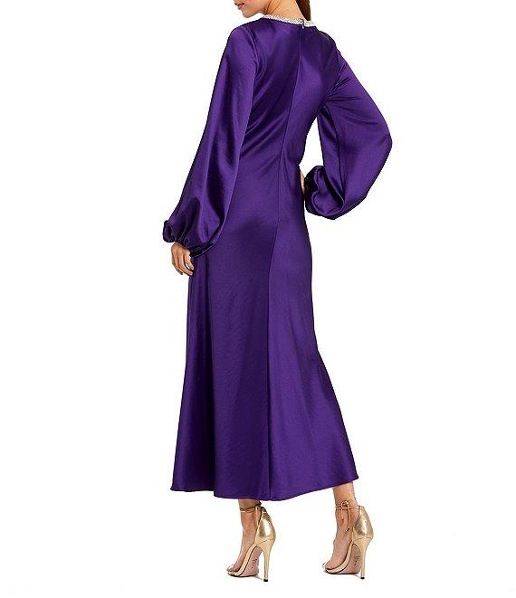 Mac Duggal Crew Neck Long Sleeve Crystal Detail Dress Product Image