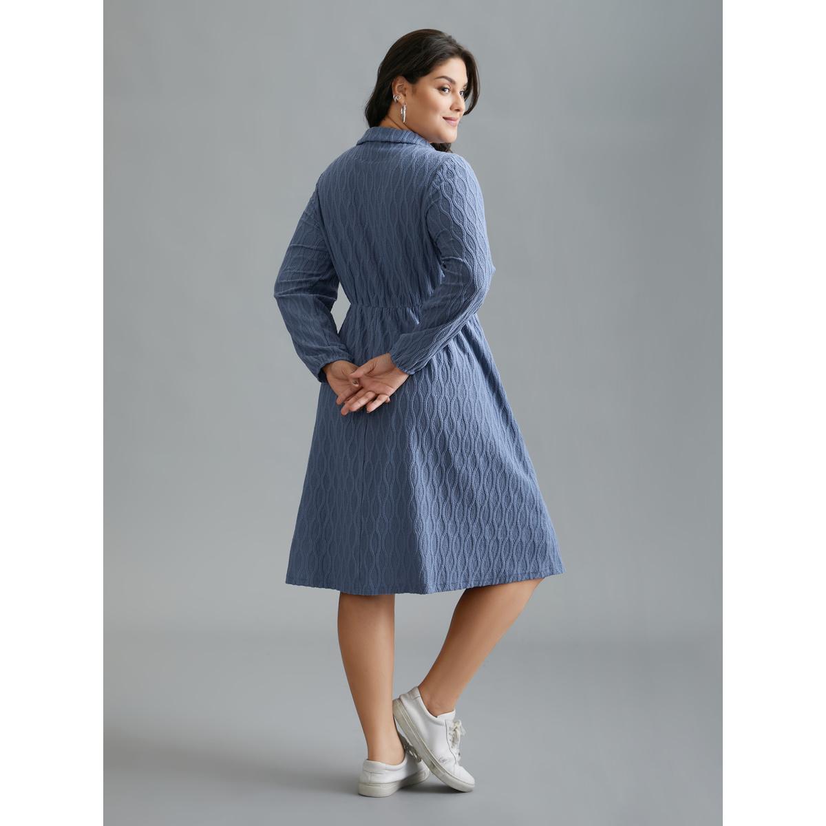 Plus Size Textured Pocketed Collared Midi Dress Stone Women Casual Texture Knit Dresses Bloomchic 22-24/3X Product Image