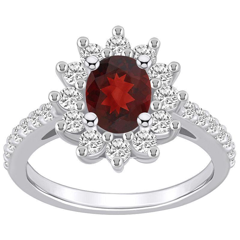 Alyson Layne 14k White Gold Oval Cut Garnet & 7/8 Carat T.W. Diamond Halo Ring, Womens Red Product Image