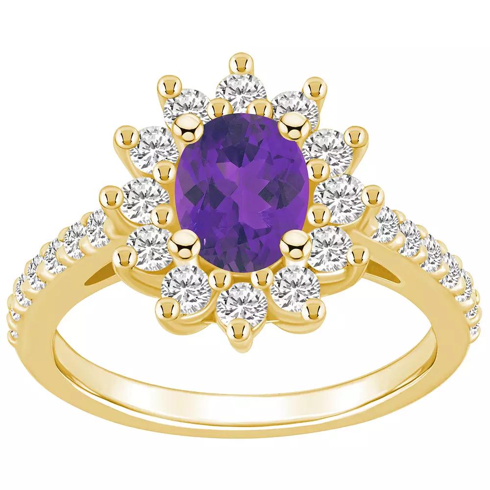 Alyson Layne 14k Gold Oval Cut Amethyst & 7/8 Carat T.W. Diamond Halo Ring, Women's, Purple Product Image