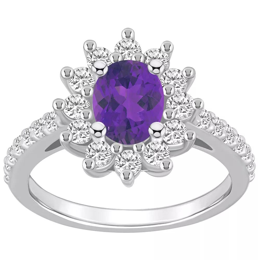 Alyson Layne 14k White Gold Oval Cut Amethyst & 7/8 Carat T.W. Diamond Halo Ring, Women's, Size: 10, Purple Product Image