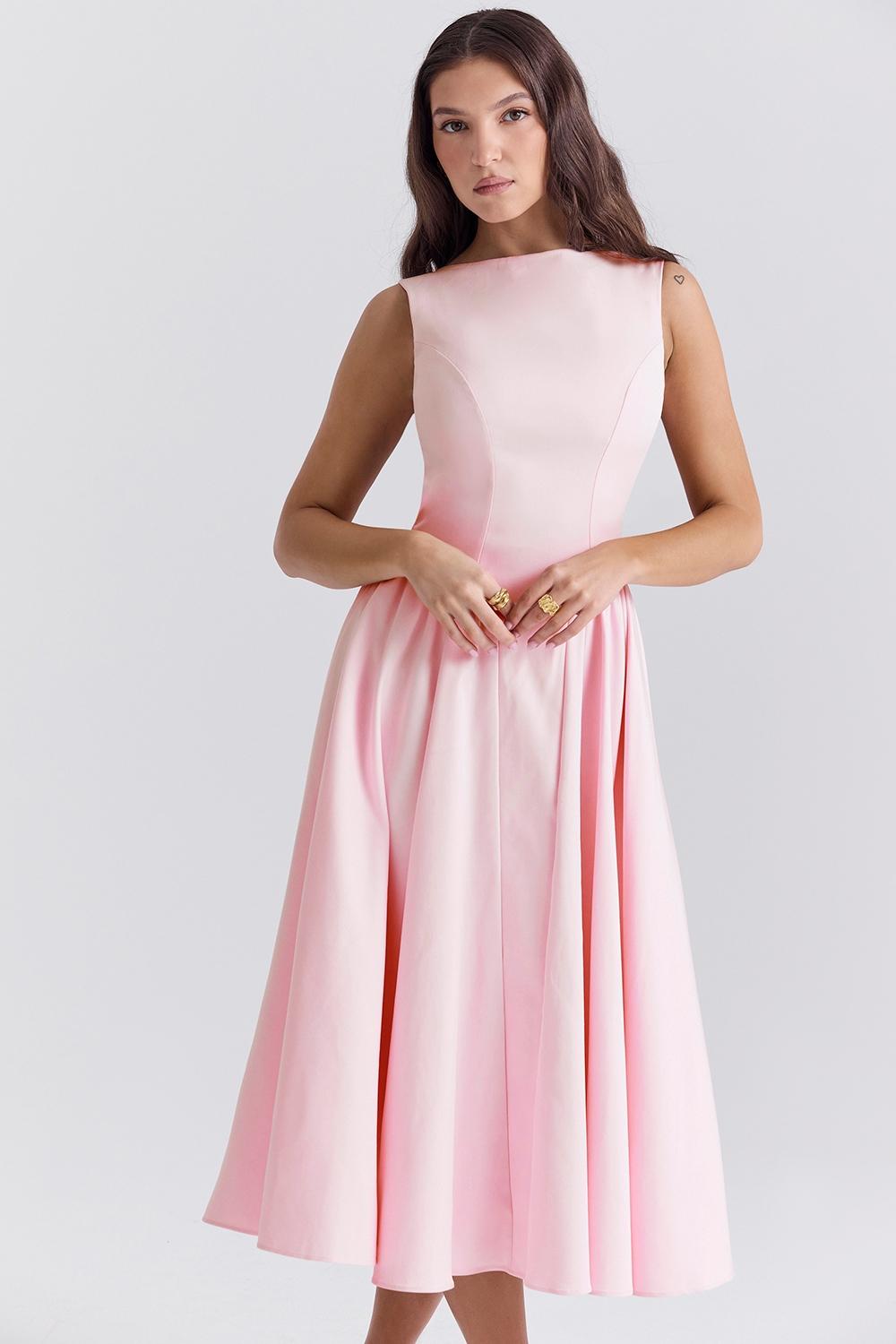 Cindy  ballerina pink twill midi sundress Product Image