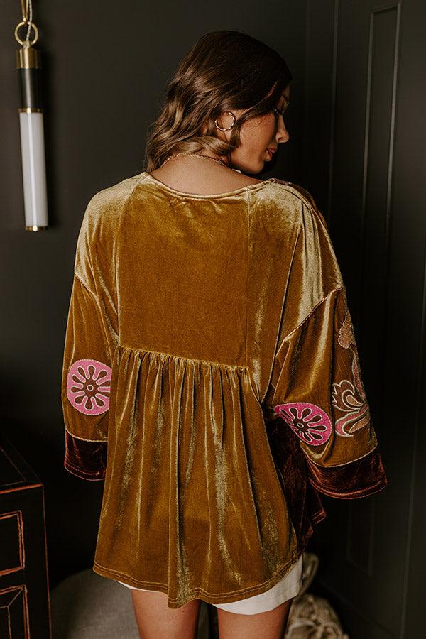 Feeling Boho Embroidered Velvet Top in Mustard Product Image