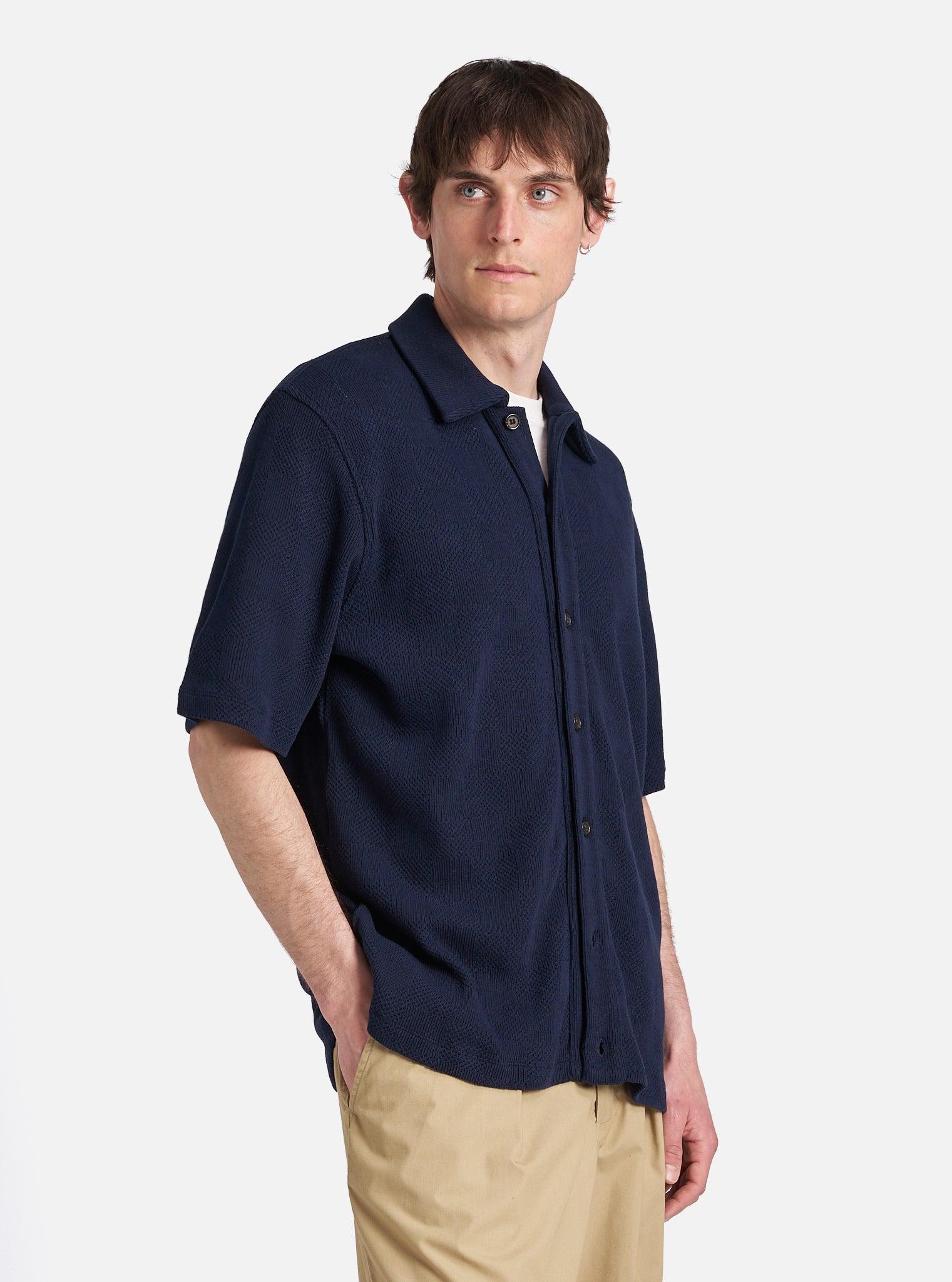 Bright Navy Fantasy Checkerboard Button Through Polo Product Image