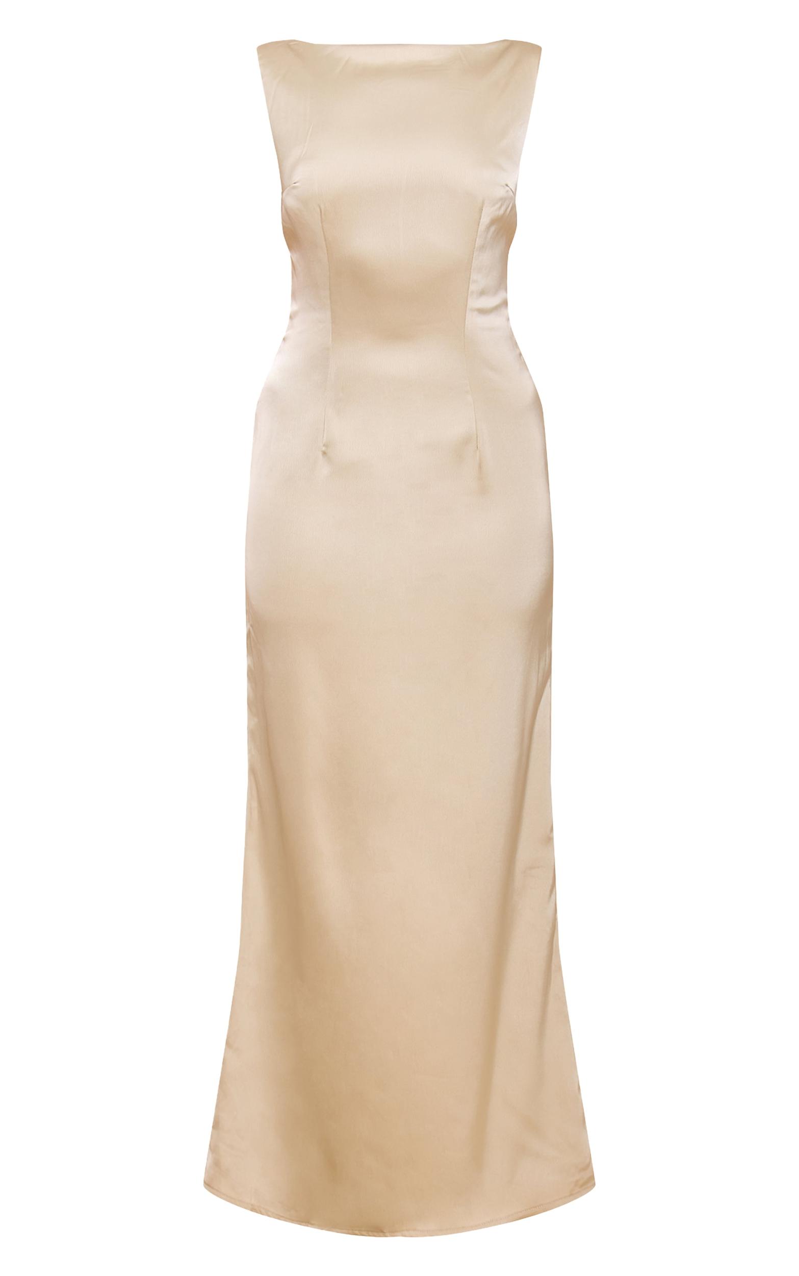 Sage Bridesmaid Satin Boat Neck Maxi Dress Product Image