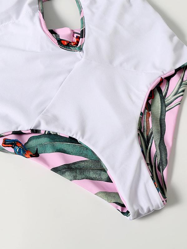 Cutout Irregular Print Backless Lantern Sleeve One-Piece Product Image