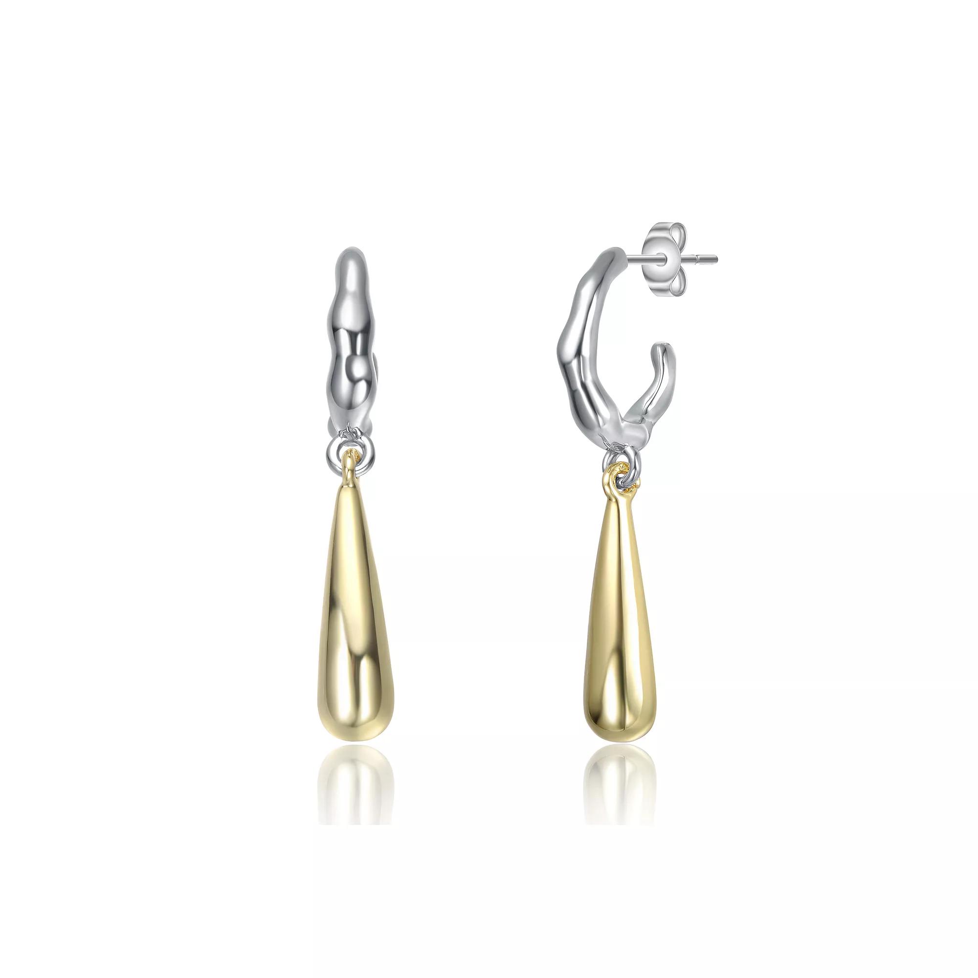 Two Tone 14k Gold Plated C-Hoop Briolette Drop Earrings, Womens Product Image