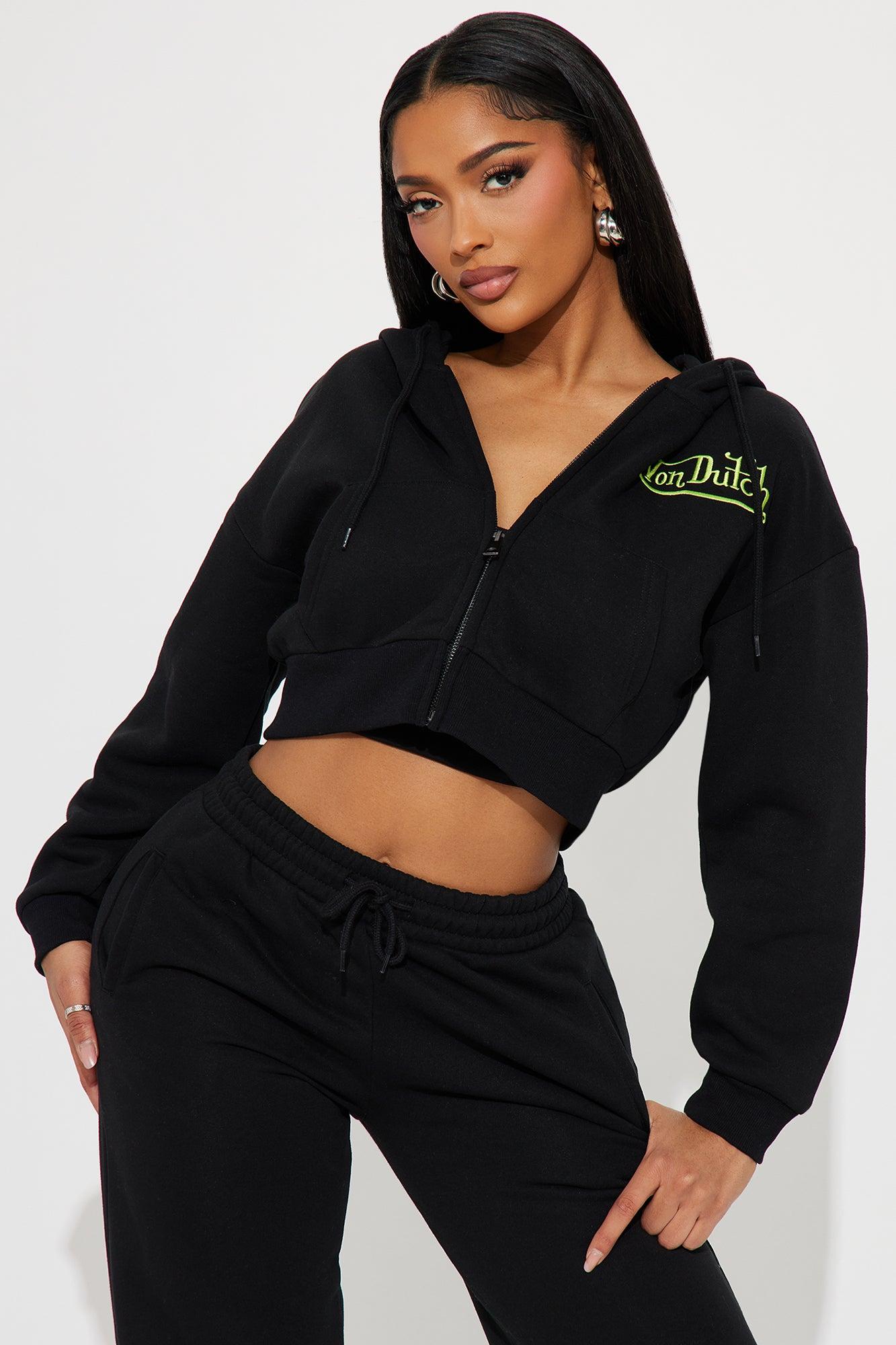 Von Dutch Embroidered Cropped Hoodie - Black/Green Product Image