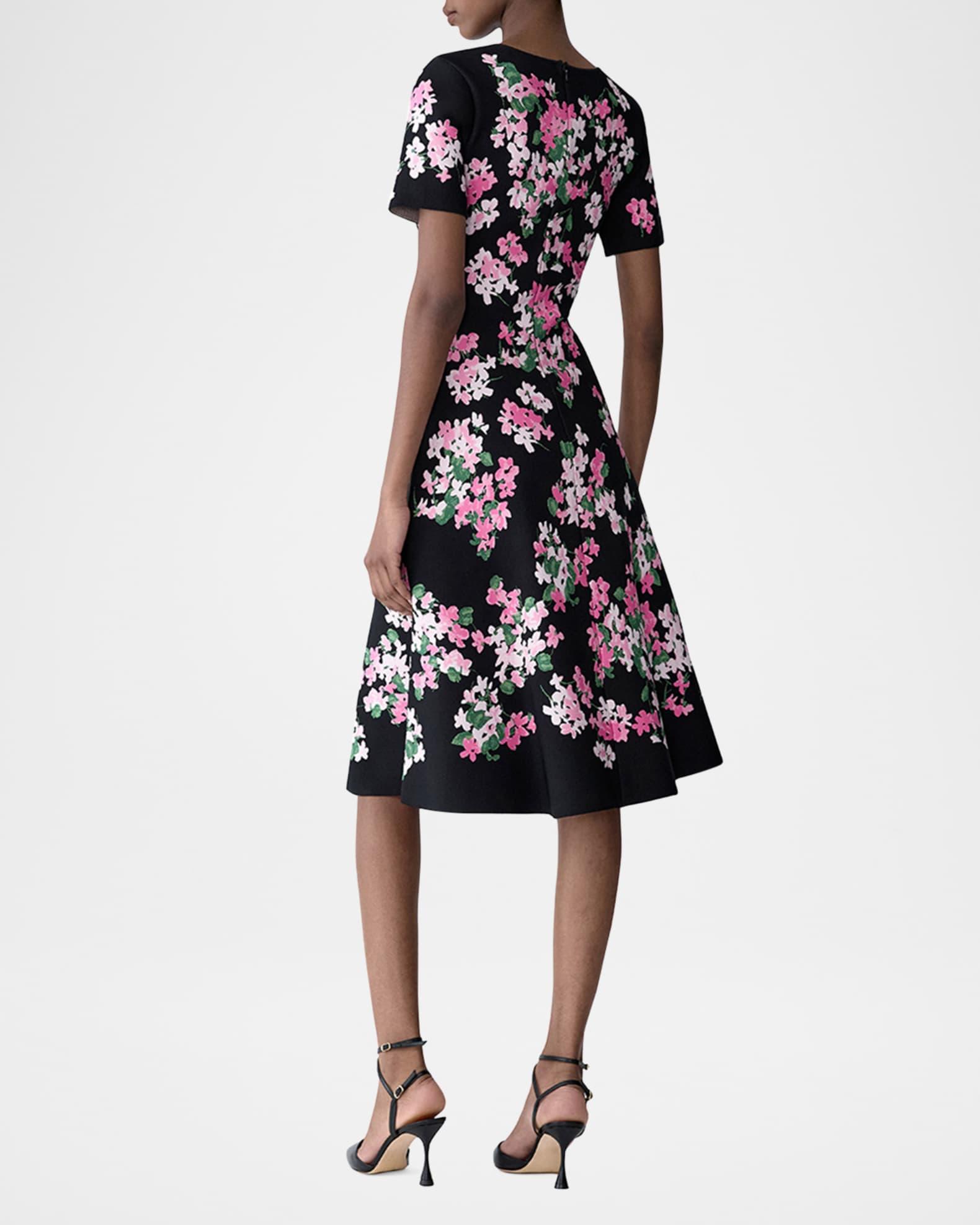 Floral Short-Sleeve Fit-And-Flare Dress Product Image