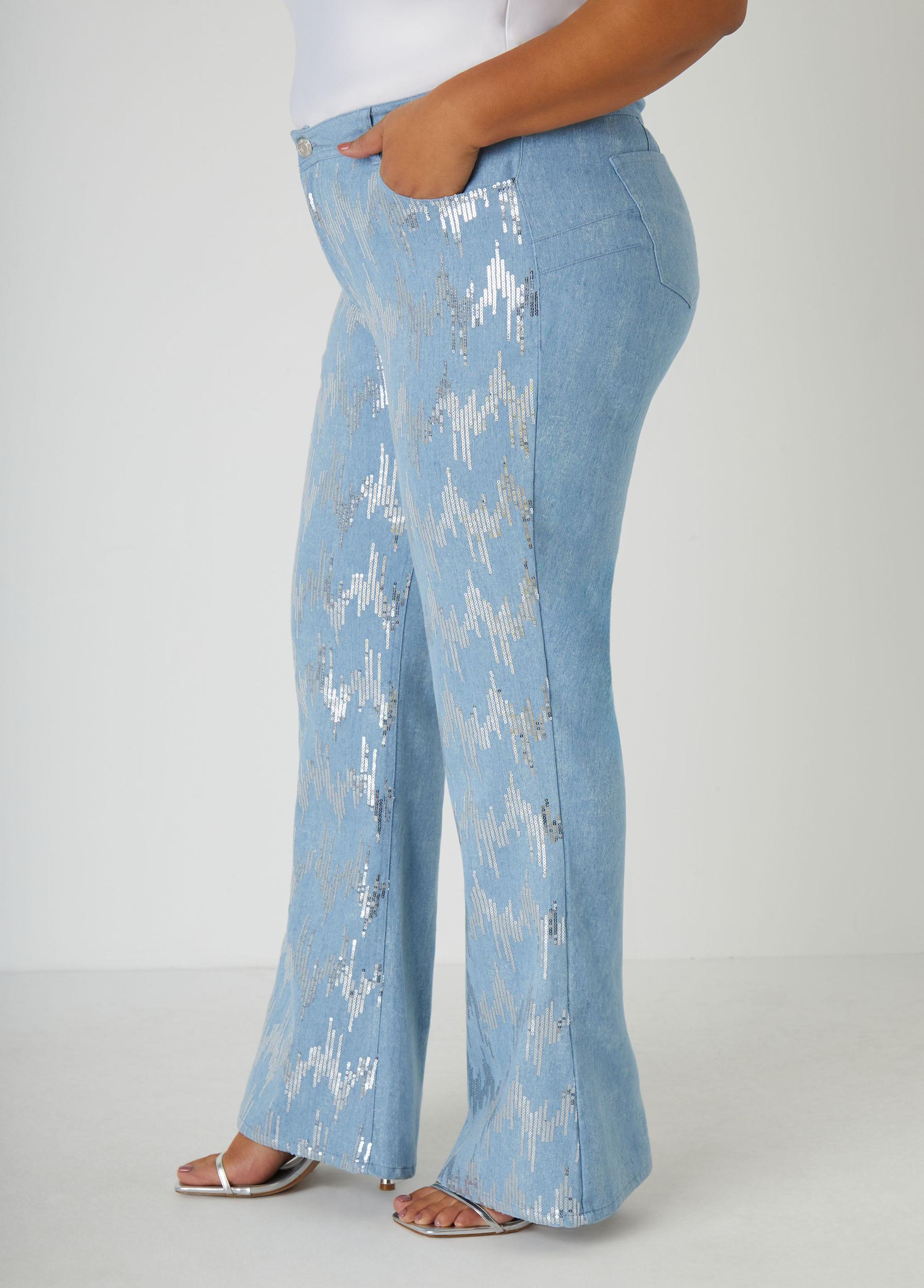Plus Size Sequined Flared Jeans Ashley Stewart Product Image
