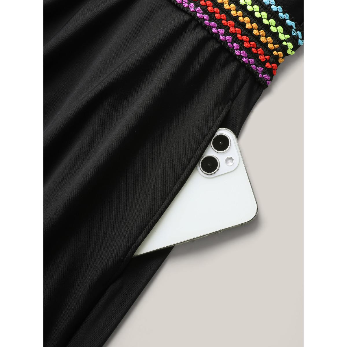 Plus Size Colorful Webbed Pockets Adjustable Swim Dress Women's Swimwear Black Resort Bodycon Overlap Collar High stretch Curve Swim Dresses BloomChic 22-24/3X Product Image