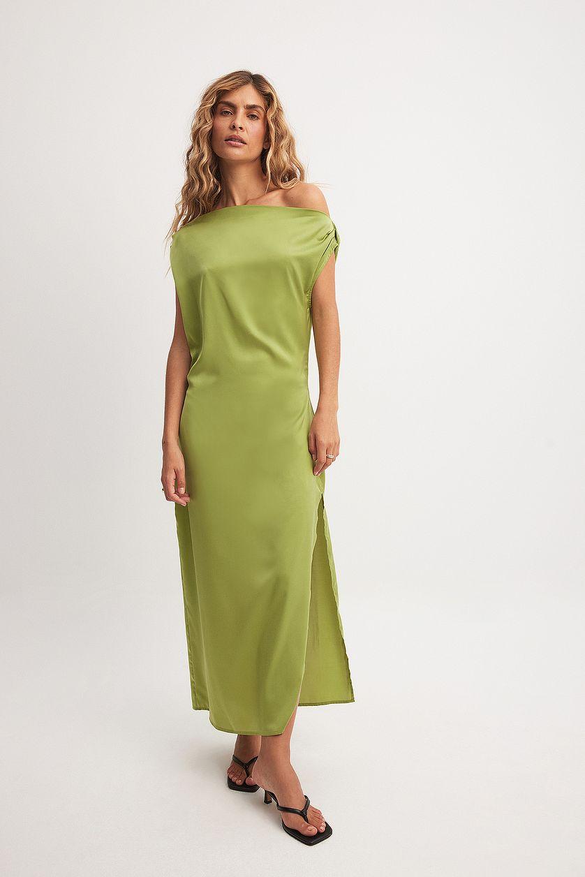 Satin One Shoulder Midi Dress Product Image