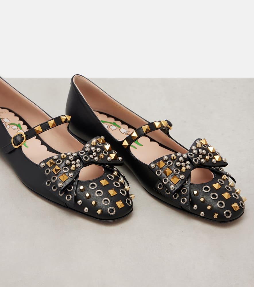 VALENTINO GARAVANI Mary-jane Bowow Ballerina In Kidskin With Studs Woman Black 35 In Multi Product Image