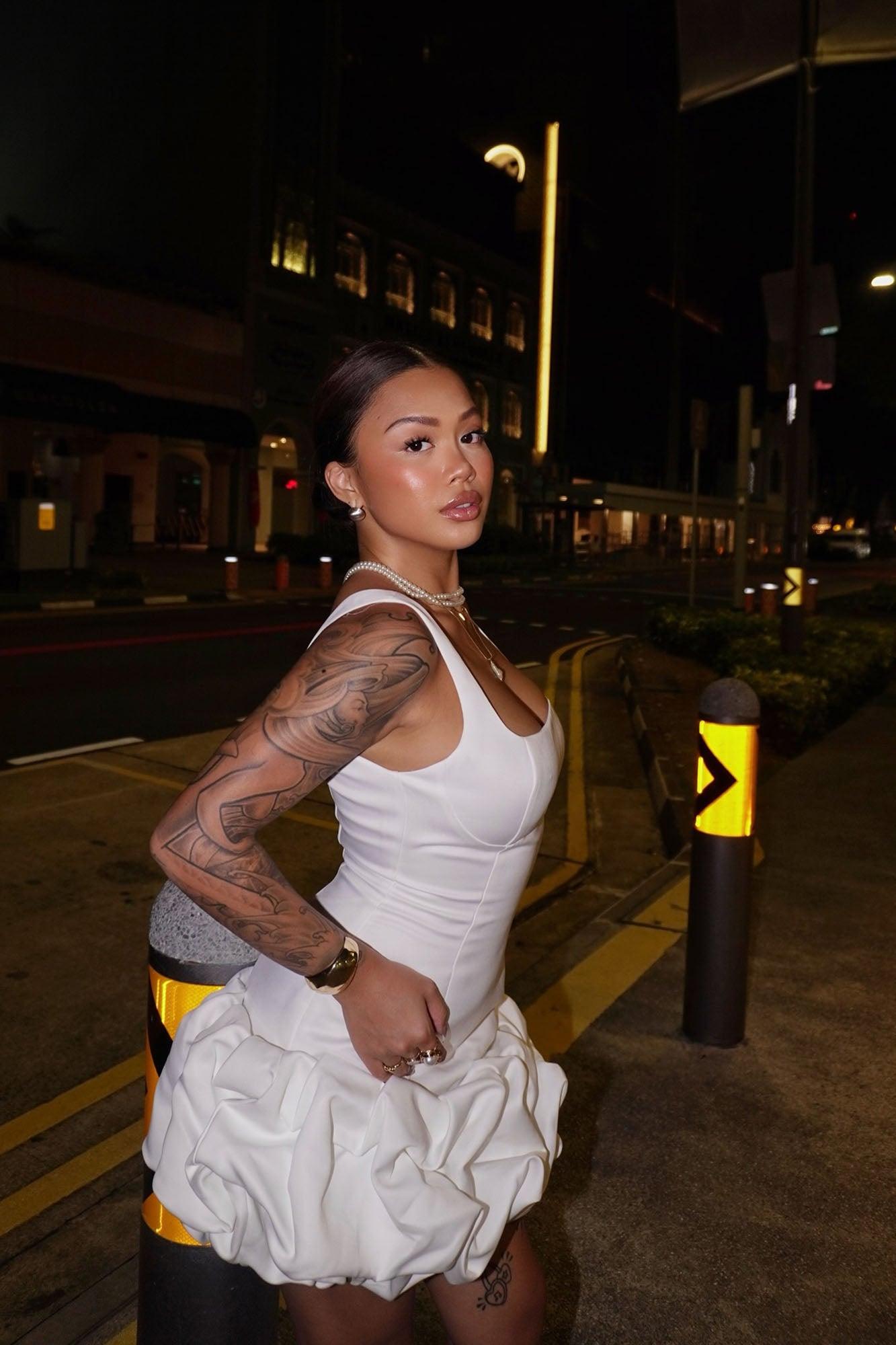 Sienna Satin Mini Dress - White Product Image