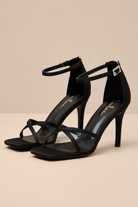 Graziella Black Satin High Heel Ankle Strap Sandals Product Image