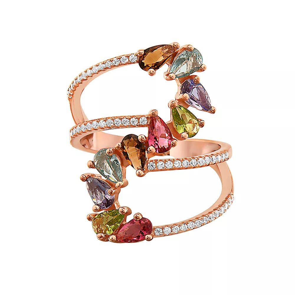 18k Rose Gold Over Sterling Silver Cubic Zirconia Bypass Ring, Women's,  Product Image