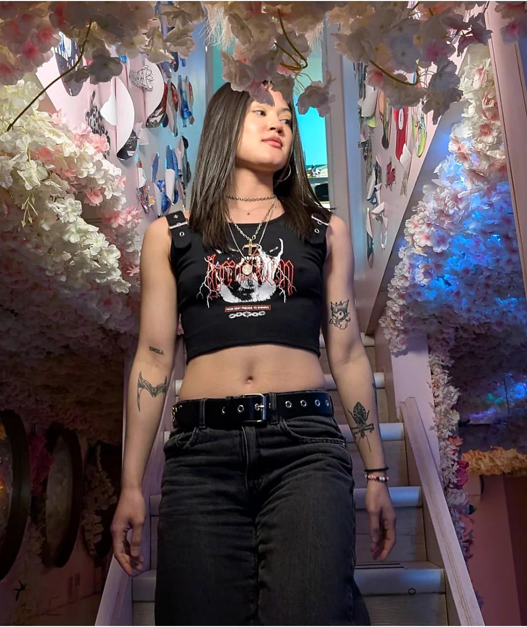 Broken Promises Buckle K9 Black Crop Tank Top Product Image