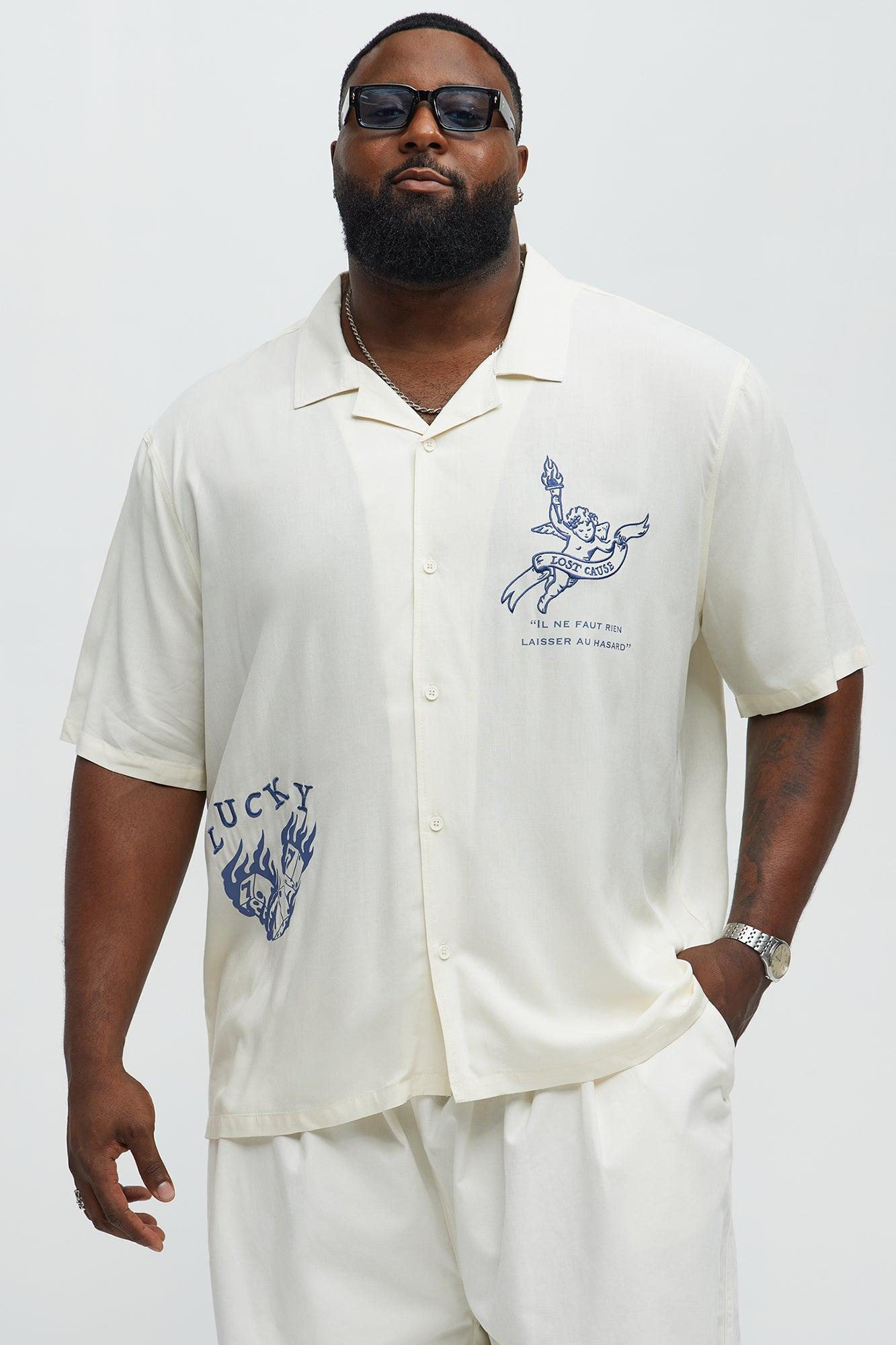 Embroidered Doodle Rayon Shirt - Cream Male Product Image