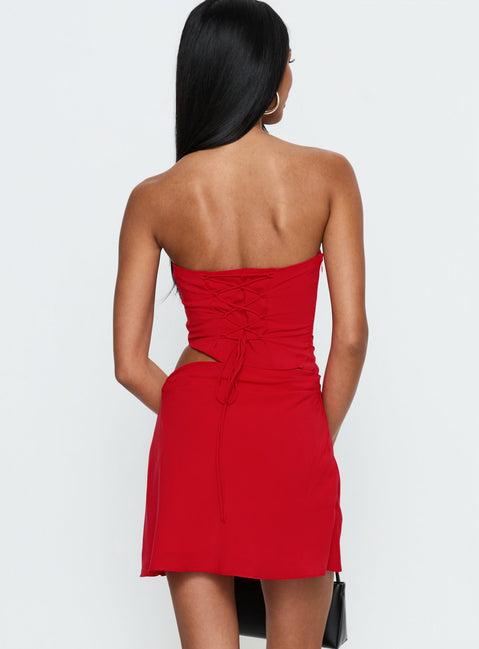 Jasira Strapless Drape Mini Dress Bold Red Product Image