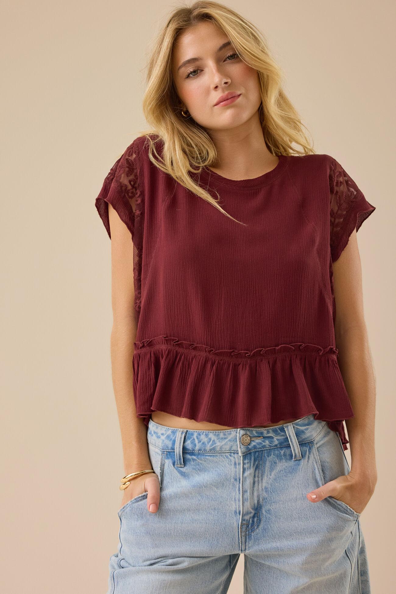 Micah Lace Inset Peplum Top Product Image