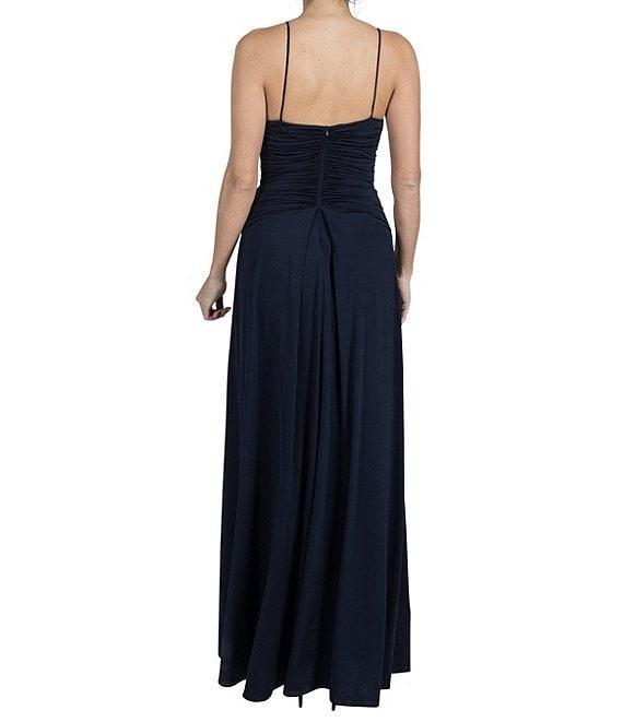 Julia Jordan Stretch Satin Jersey Knit Sweetheart Neck Sleeveless Front Twist Drape A-Line Maxi Dress Product Image