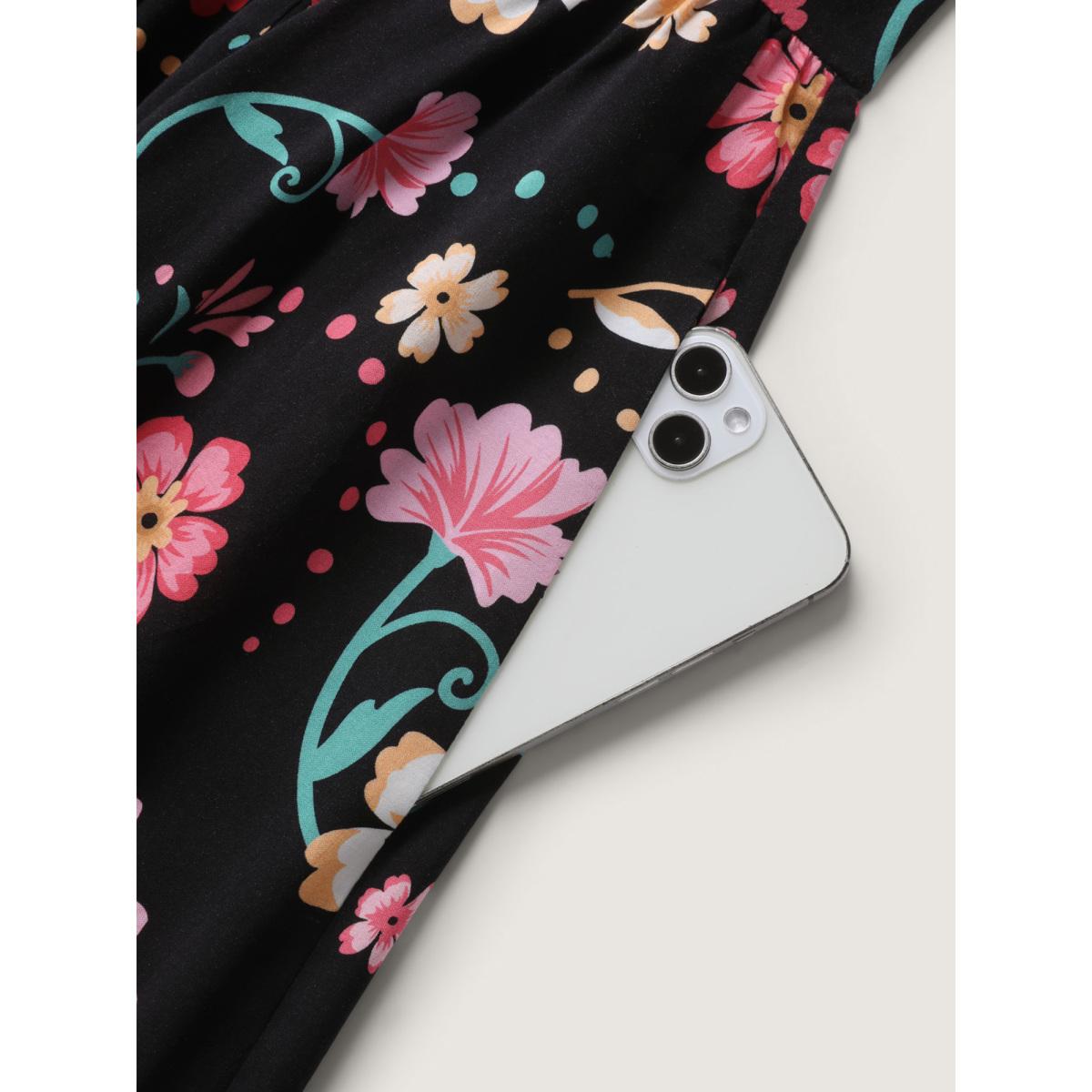 Plus Size Rayon Floral Shirred Off-Shoulder Midi Dress Black Women One-shoulder neck Short sleeve Curvy BloomChic 30/6X Product Image