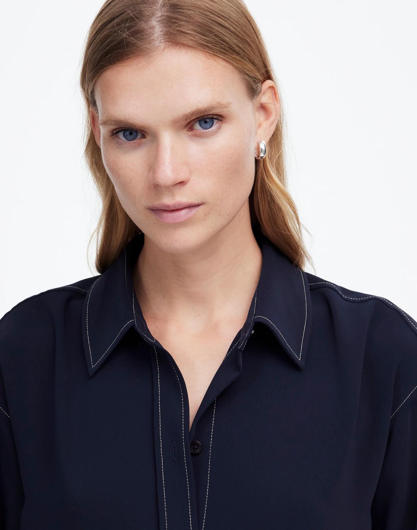 Contrast-Stitched Midi Shirtdress Product Image