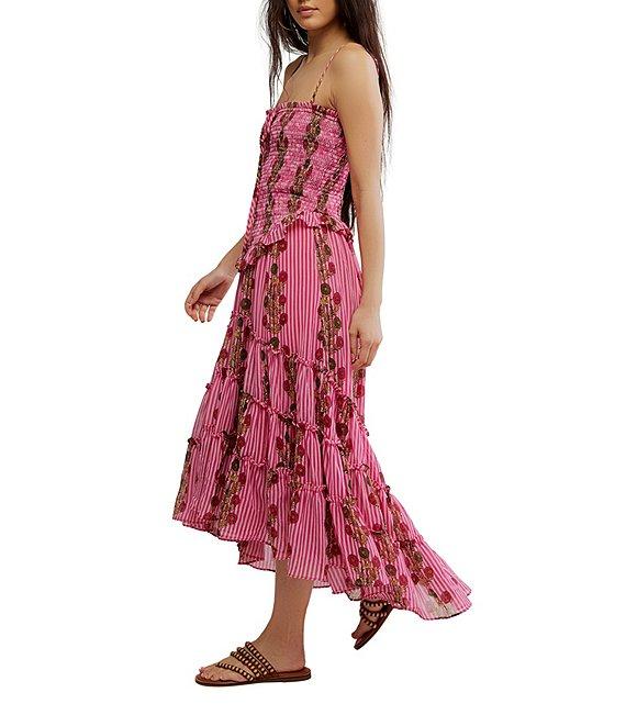 Free People Alejandra Floral Print Smocked Square Neck Tiered Midi Dress Product Image