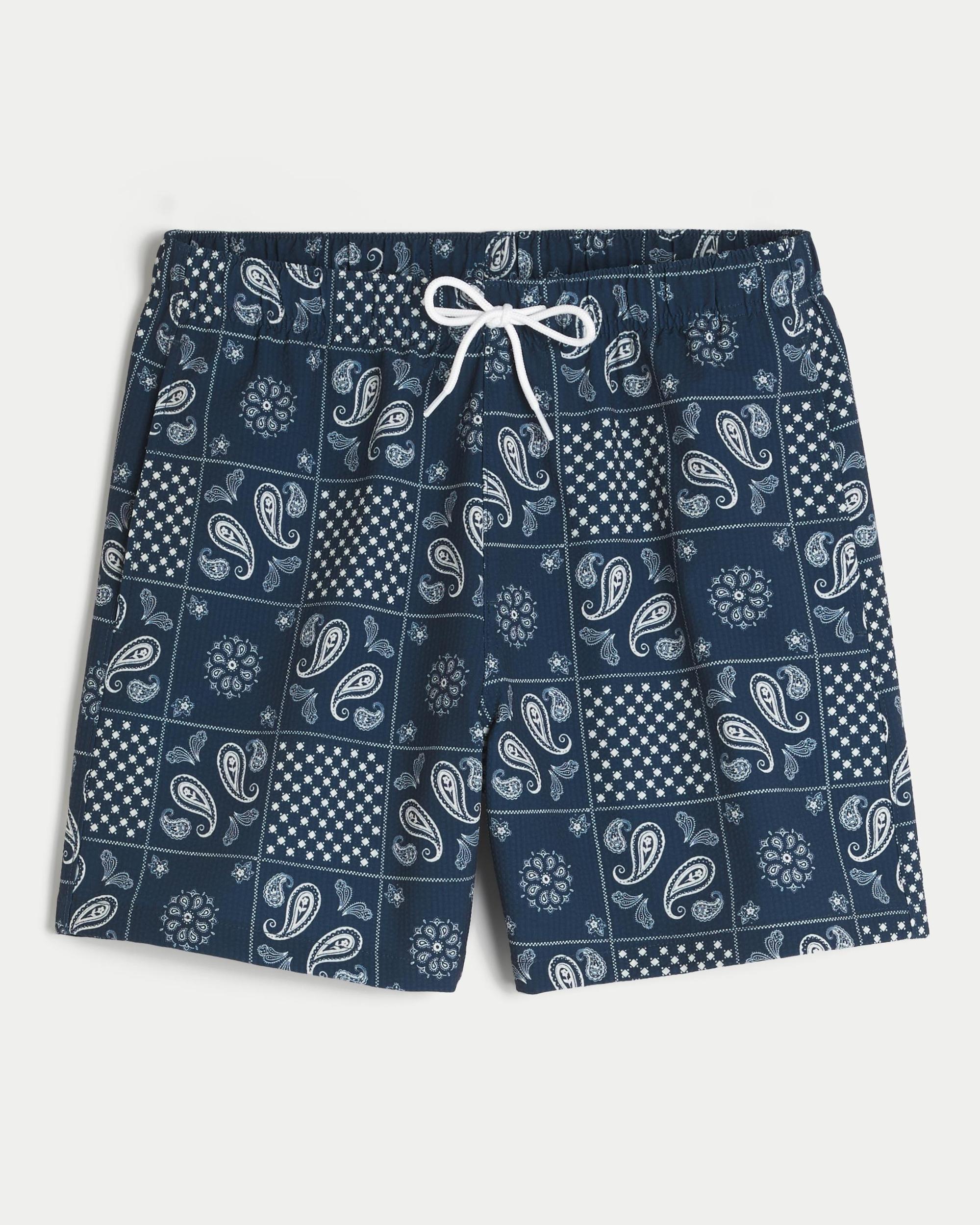 Mid-Thigh Seersucker Volley Swim Trunks Product Image