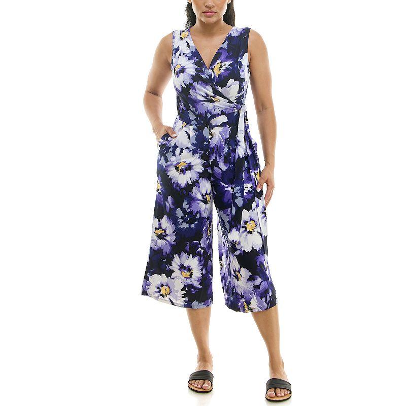 Women's Nina Leonard Print Surplice Wide-Leg Jumpsuit,  Product Image