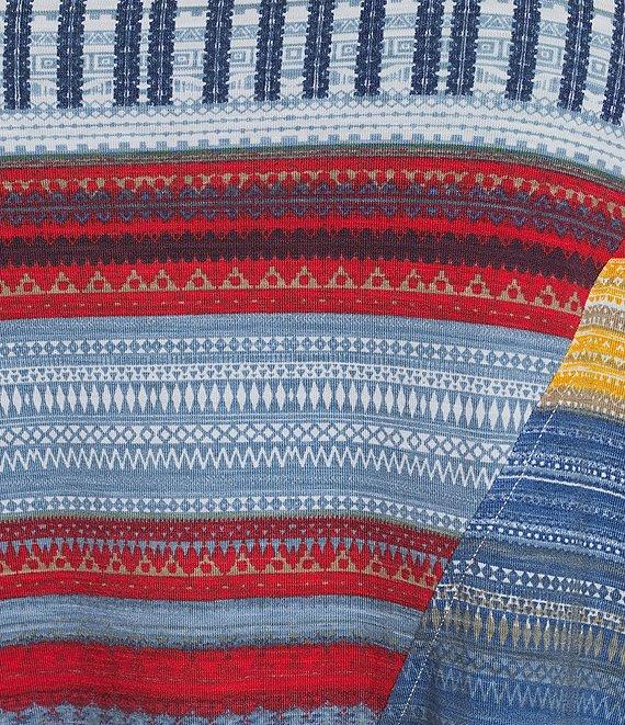 Multiples Plus Size Slub Knit Printed Scoop Neck Short Sleeve Handkerchief Hem Fit & Flare Dress Product Image