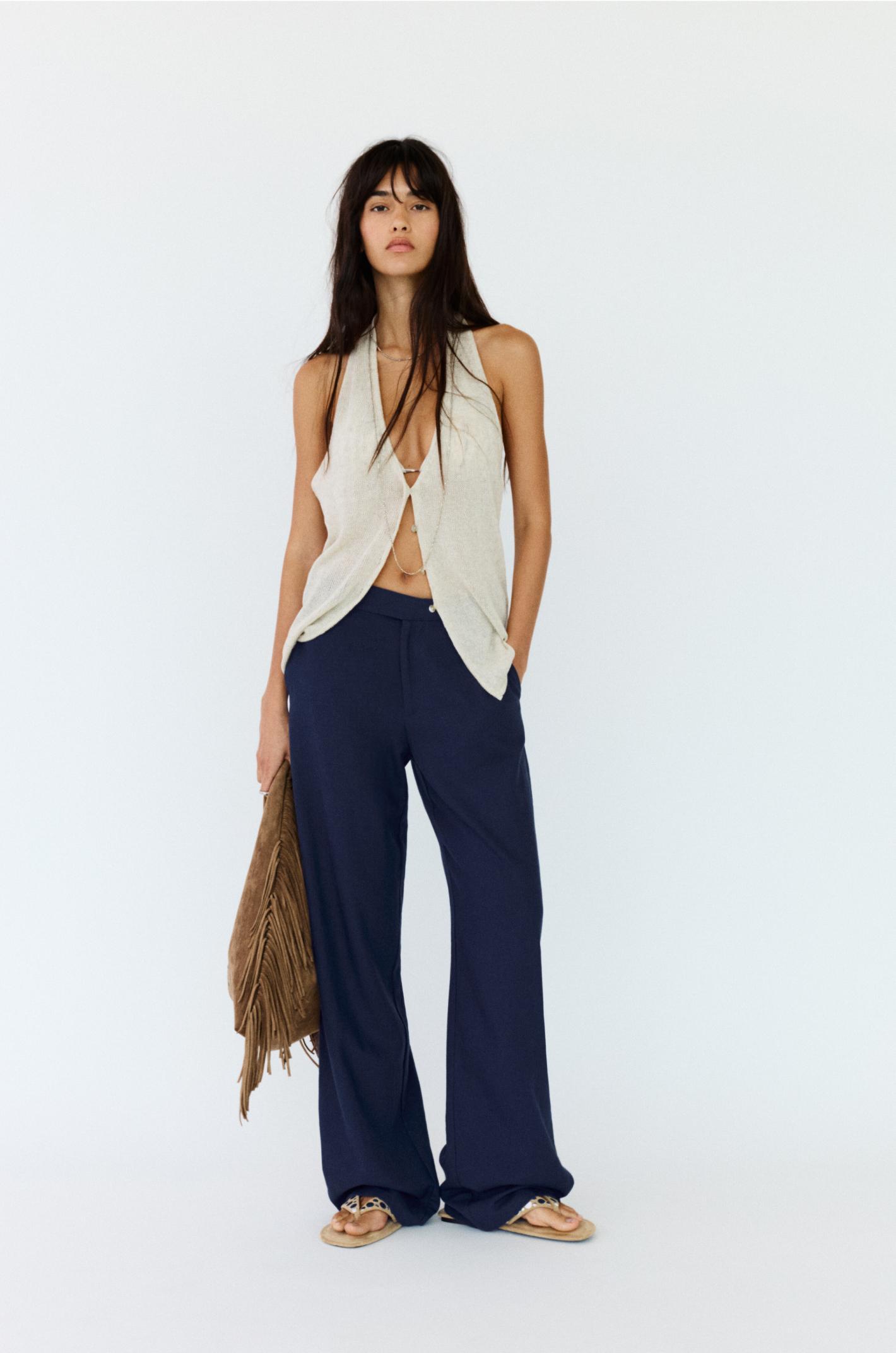 Straight linen-blend pants Product Image