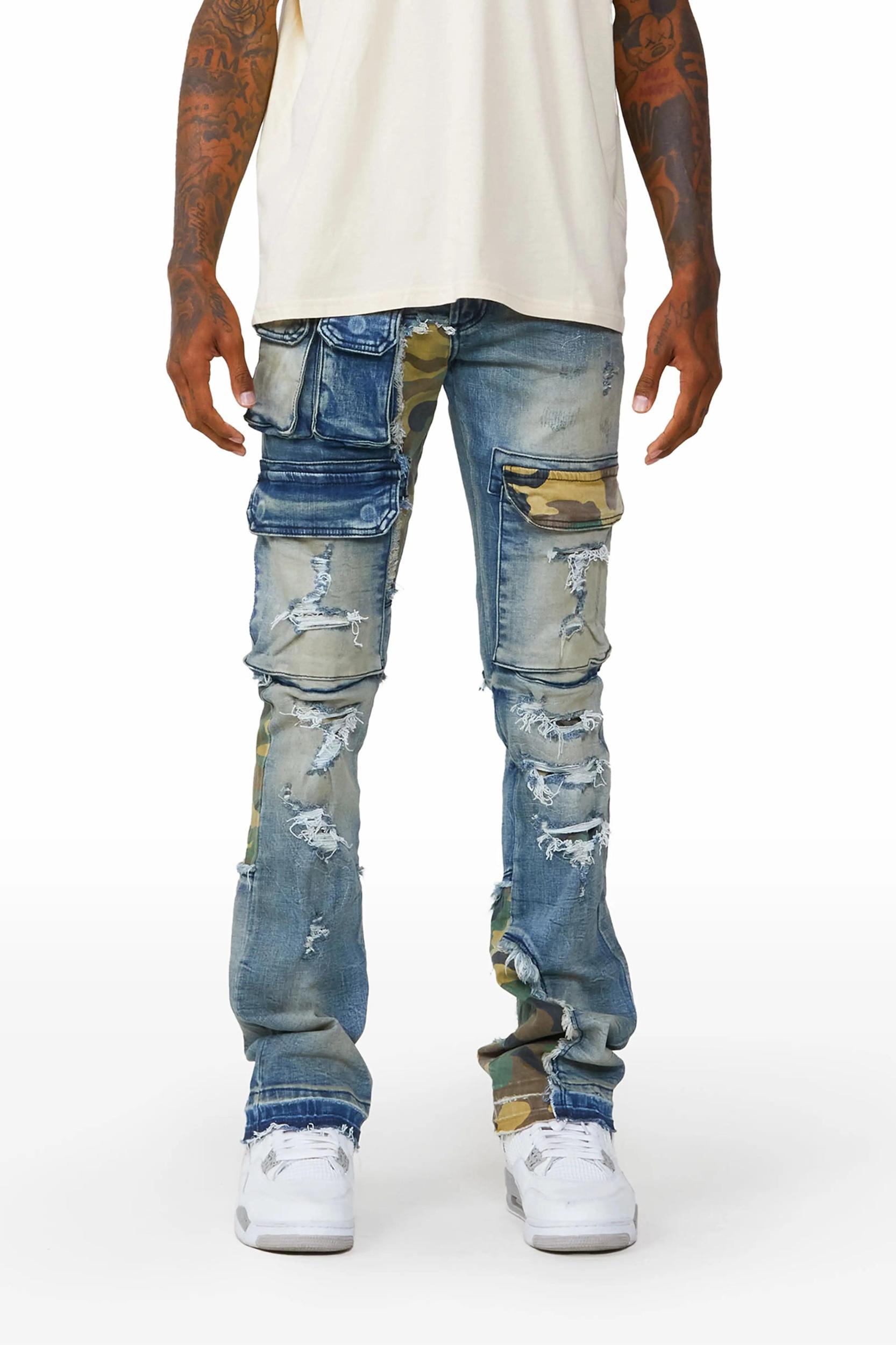 Zeta Blue Stacked Flare Jean Male Product Image