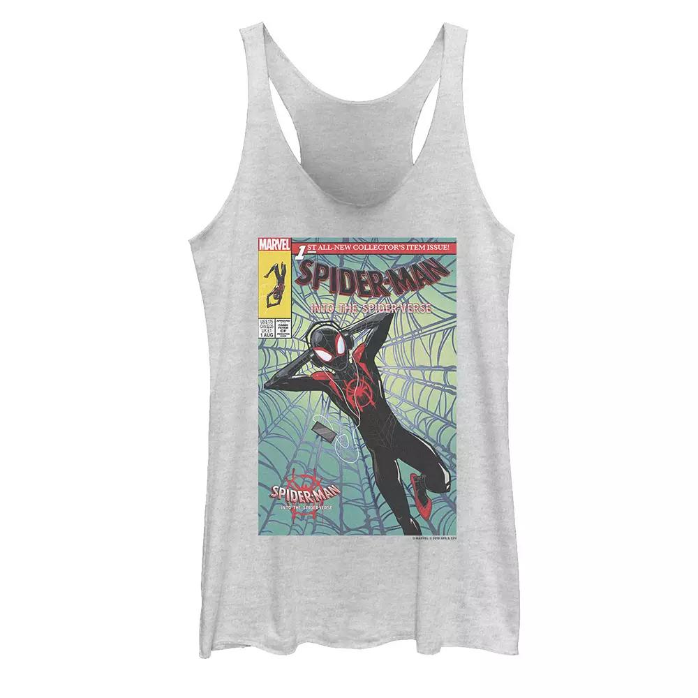 Juniors' Marvel Spider-Man Spiderverse Collectors Comic Cover Graphic Tank Top, Girl's, Size: Large, White Grey Product Image