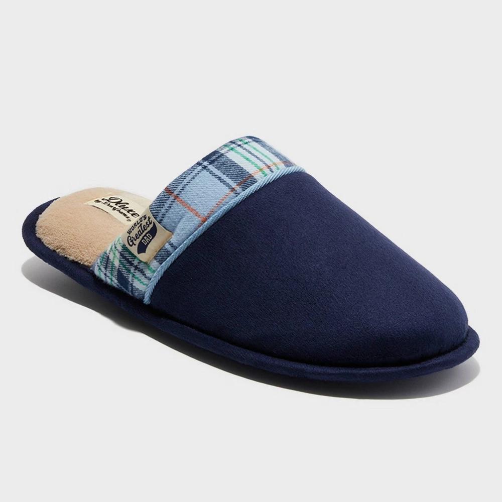 dluxe by dearfoams Men's Greatest Dad Slide Slippers - Navy Blue S: Cushioned Insole, Indoor/Outdoor Outsole Product Image