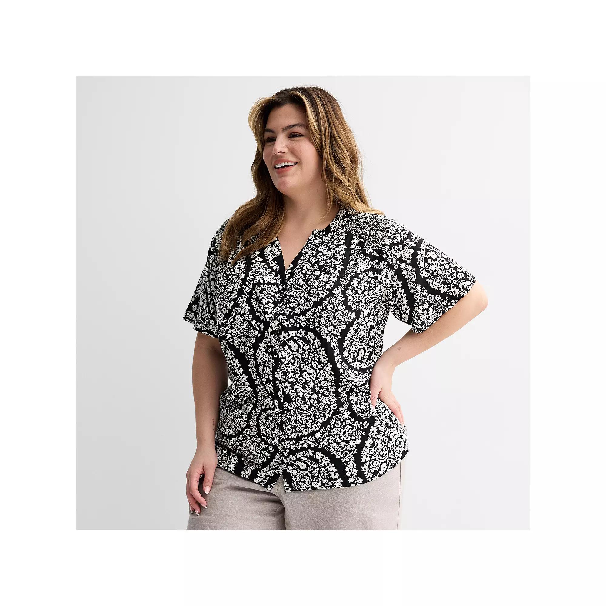 Plus Size Croft & Barrow® Short Sleeve Femme Blouse, Women's, Size: 1XL, Beige Floral Paisley Product Image