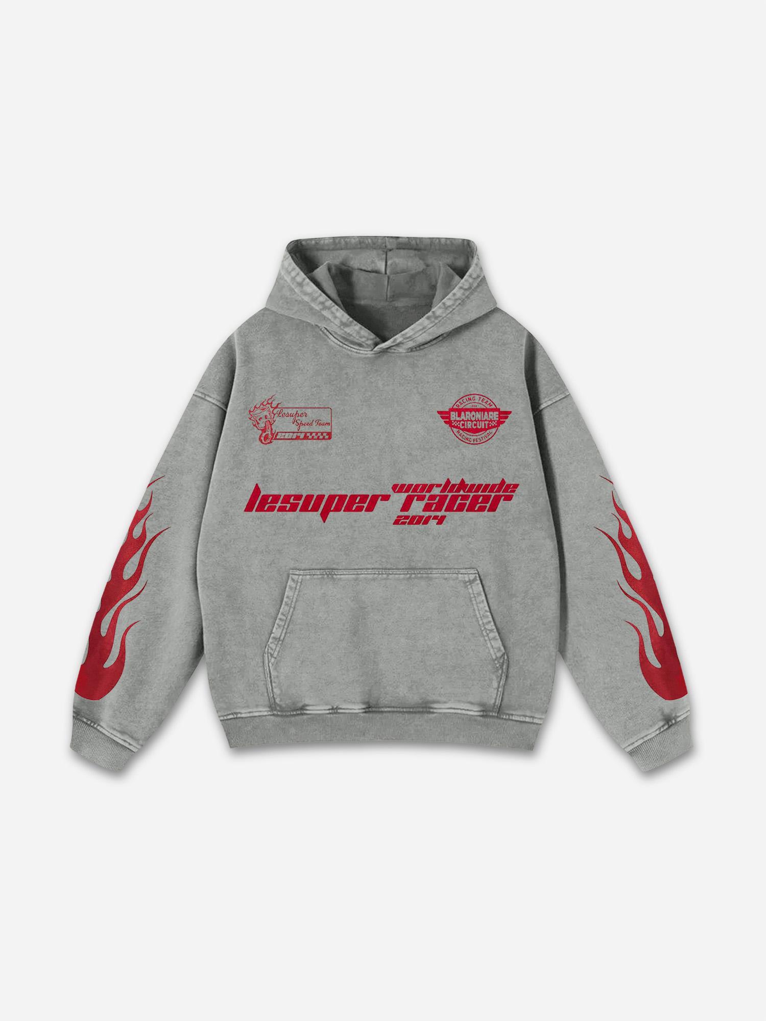 Sopula Vintage Lesuper Racer On The Way Graphic Acid Washed Oversized Hoodie Product Image