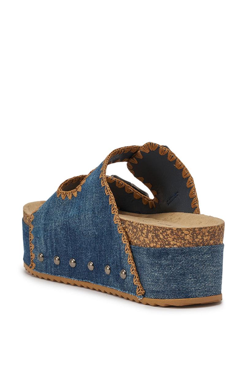 AZALEA WANG OHKAY DENIM FLAT PLATFORM SANDAL Product Image