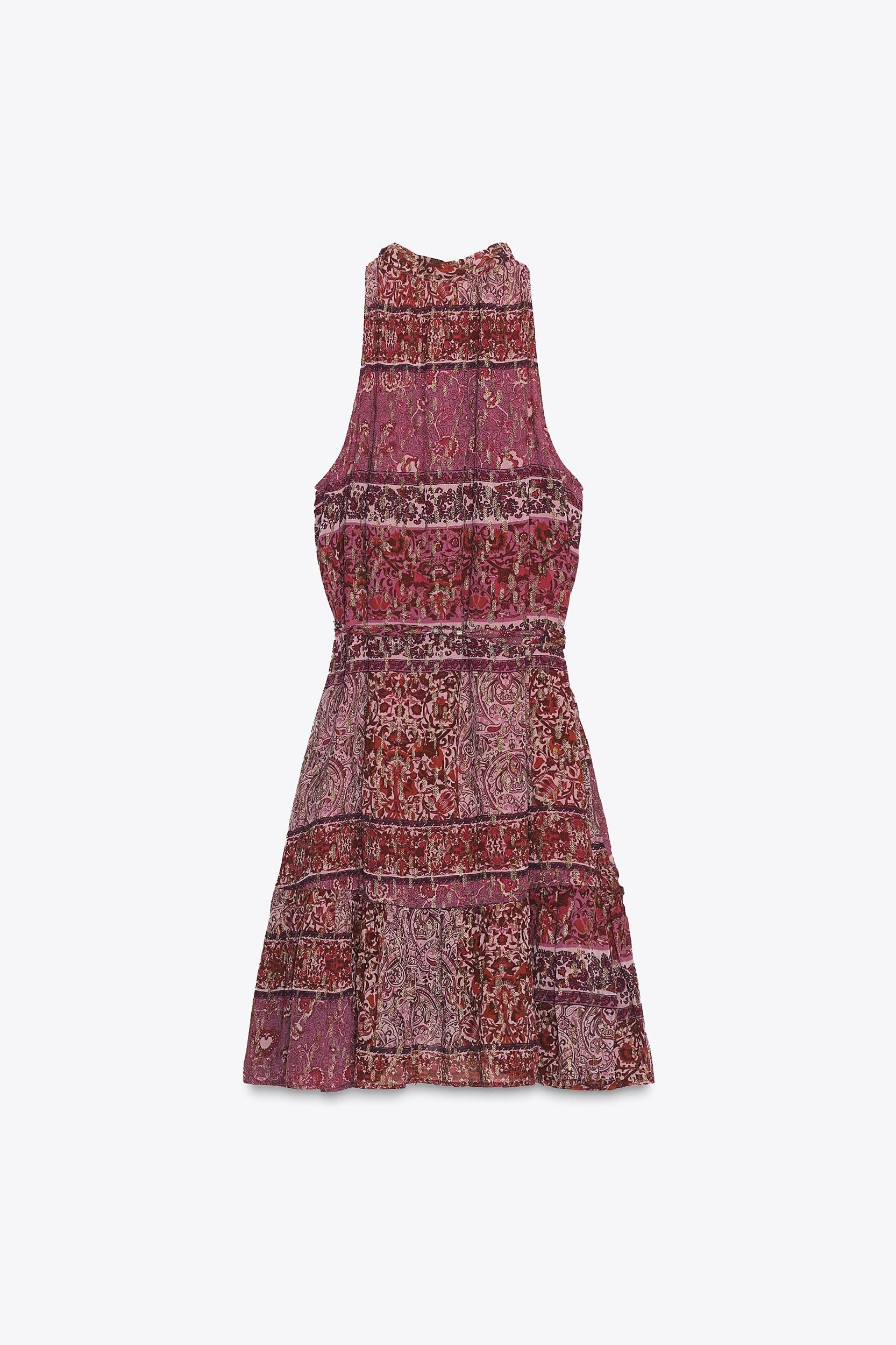 PATCHWORK PRINT MINI DRESS WITH BELT Product Image