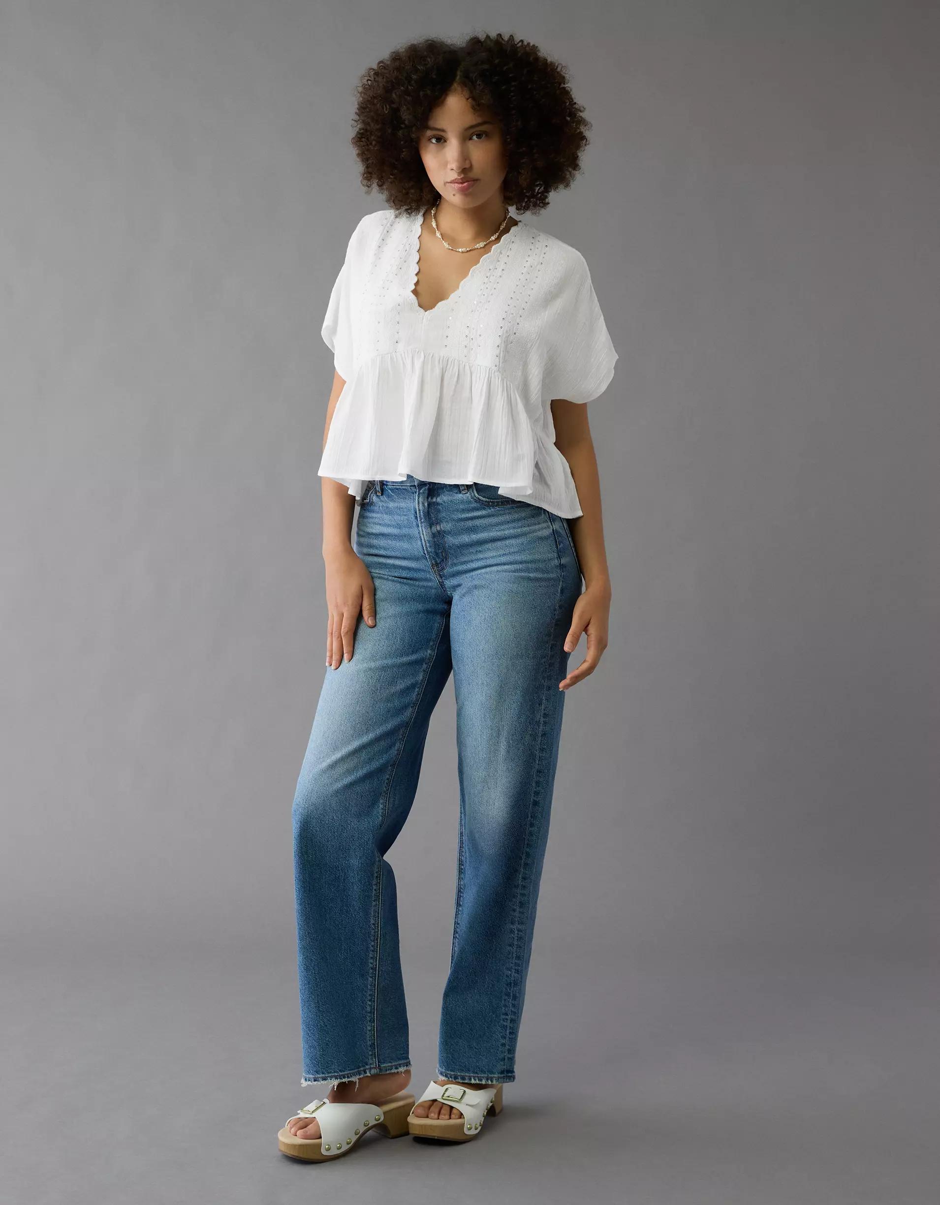 AE V-Neck Sequin Embroidered Blouse Product Image