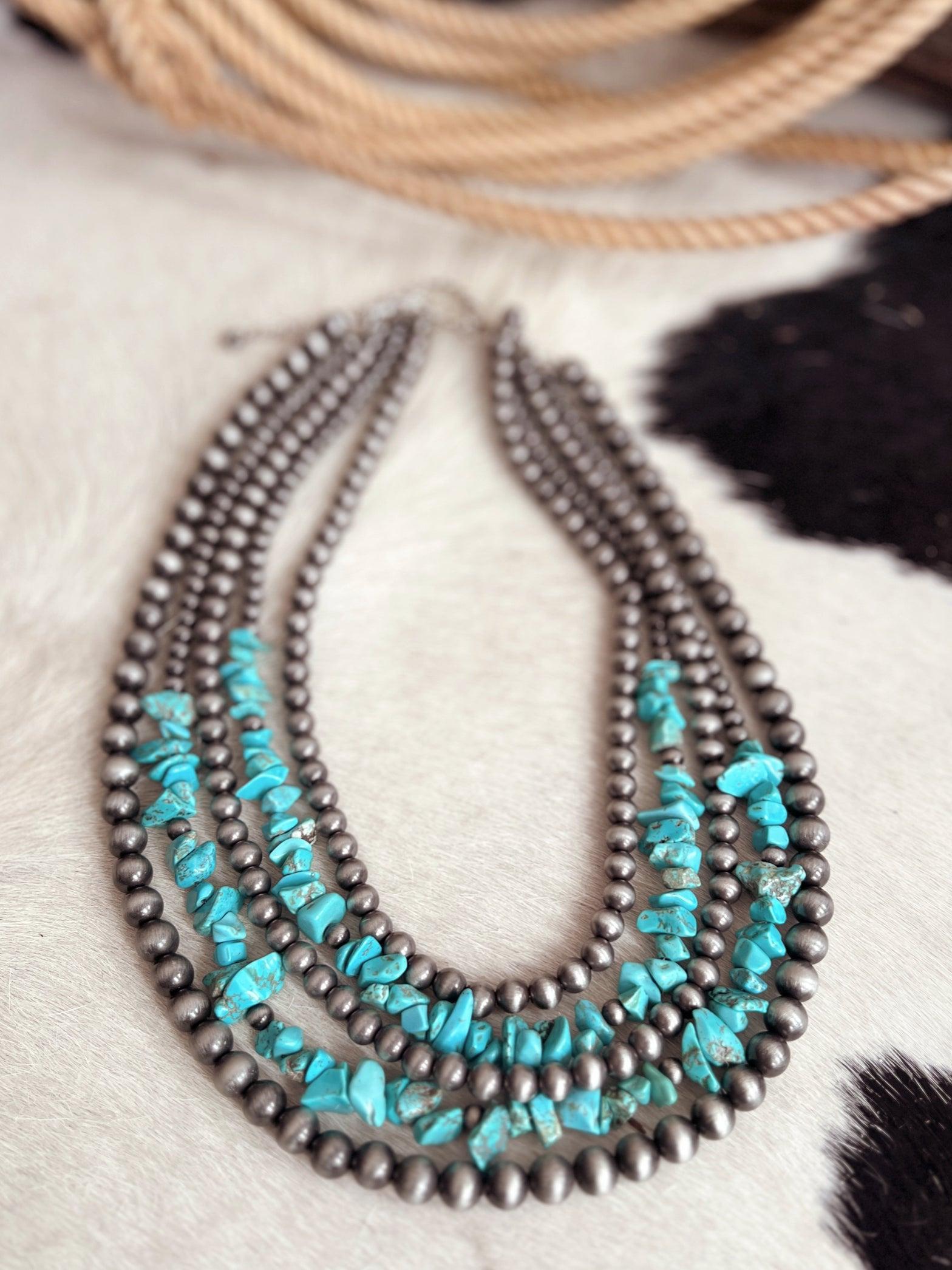 Handmade 5-strand Chip Stone & Navajo Bead Necklace Product Image