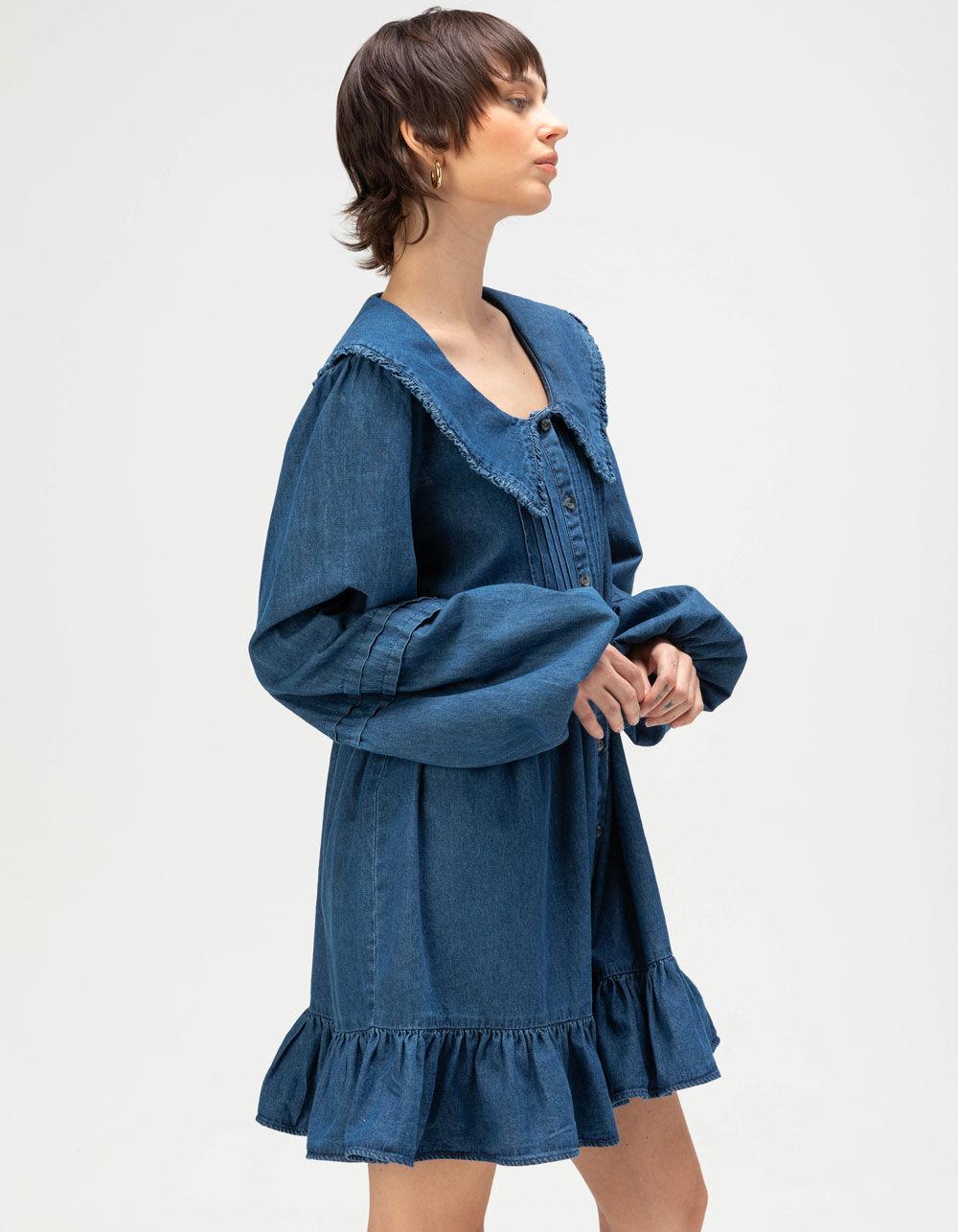 BDG Urban Outfitters Long Sleeve Denim Mini Dress - BLUE Product Image