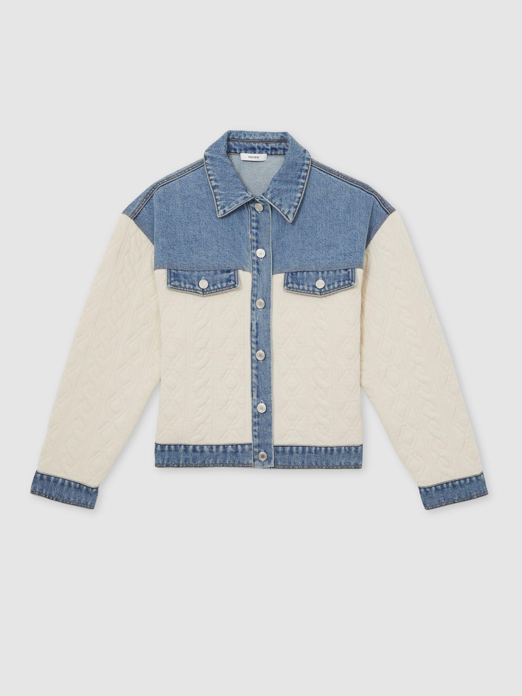 Quilted Colour Block Denim Jacket in Denim Blue Product Image