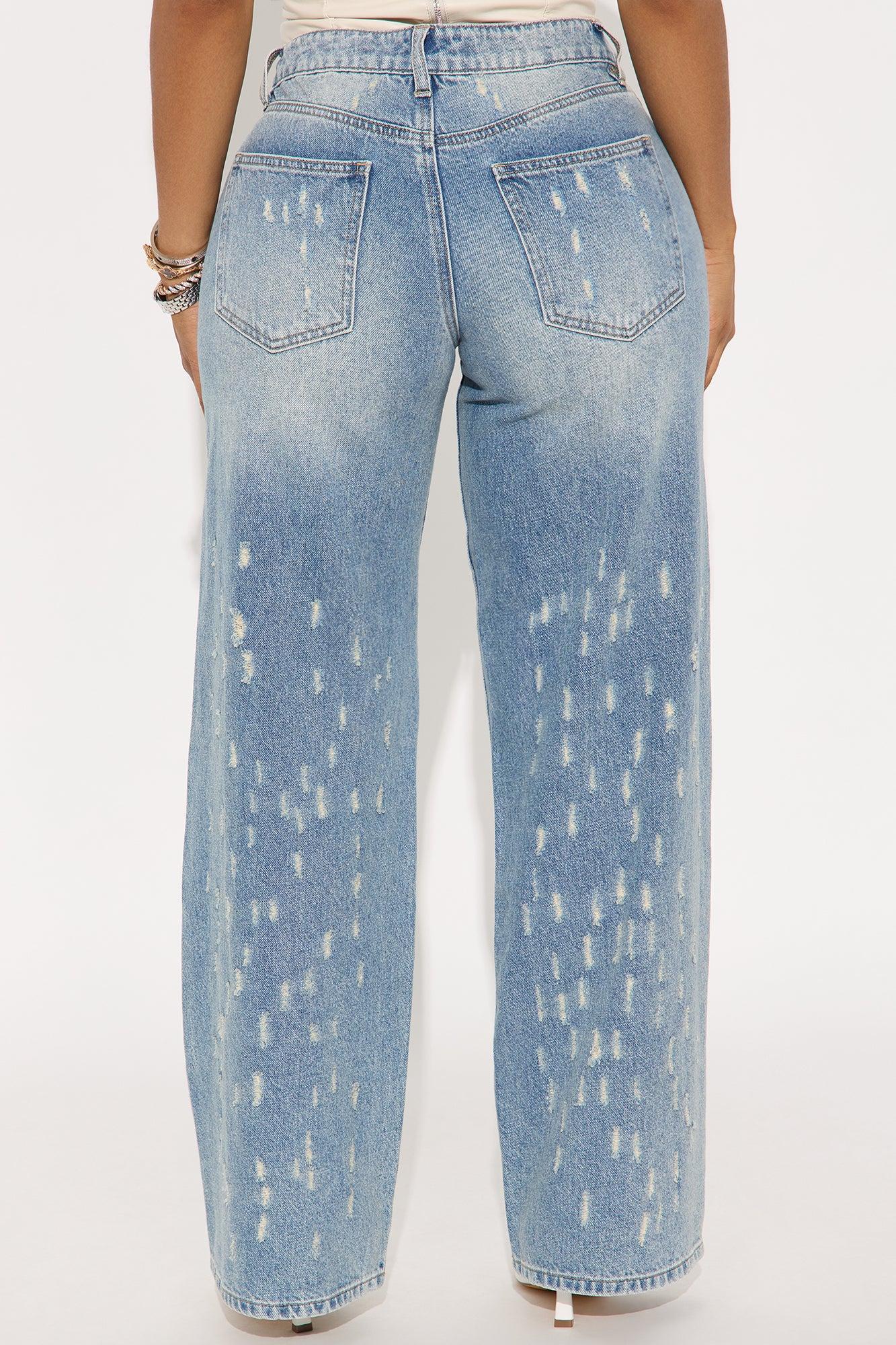 Left On Read Distressed Wide Leg Jeans - Medium Wash Female Product Image