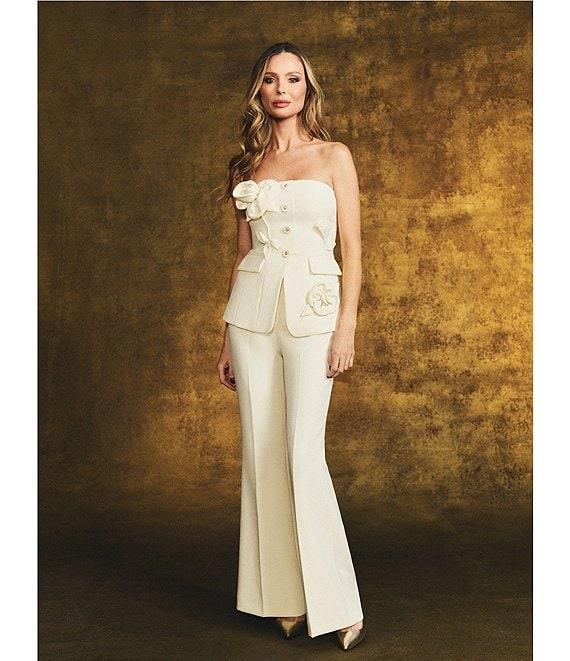 Muse by Marchesa Flora Stretch Crepe Applique Strapless Button-Up Vest Product Image