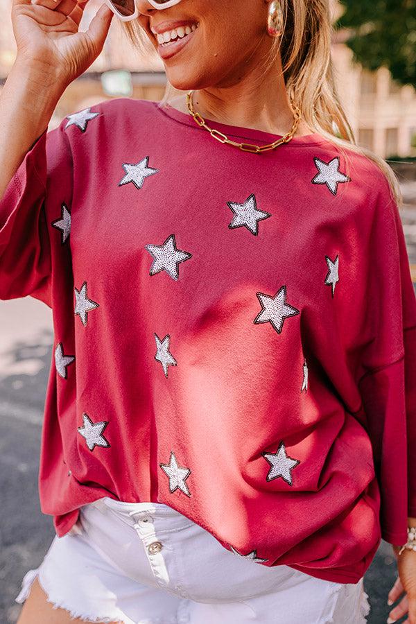 Brightest Star Sequin Oversized Tee in Red Curves Product Image