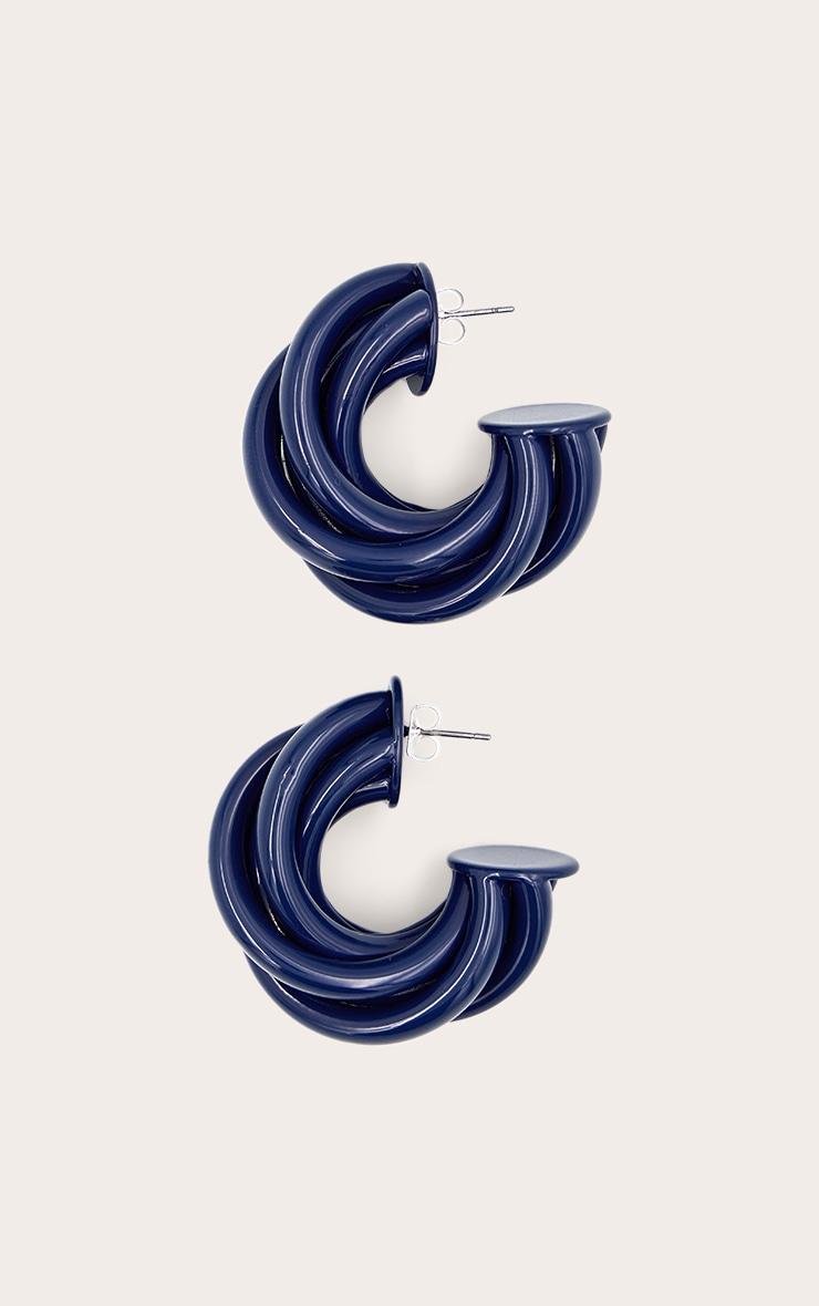 Navy Blue Twist Detail Hoop Earrings Product Image