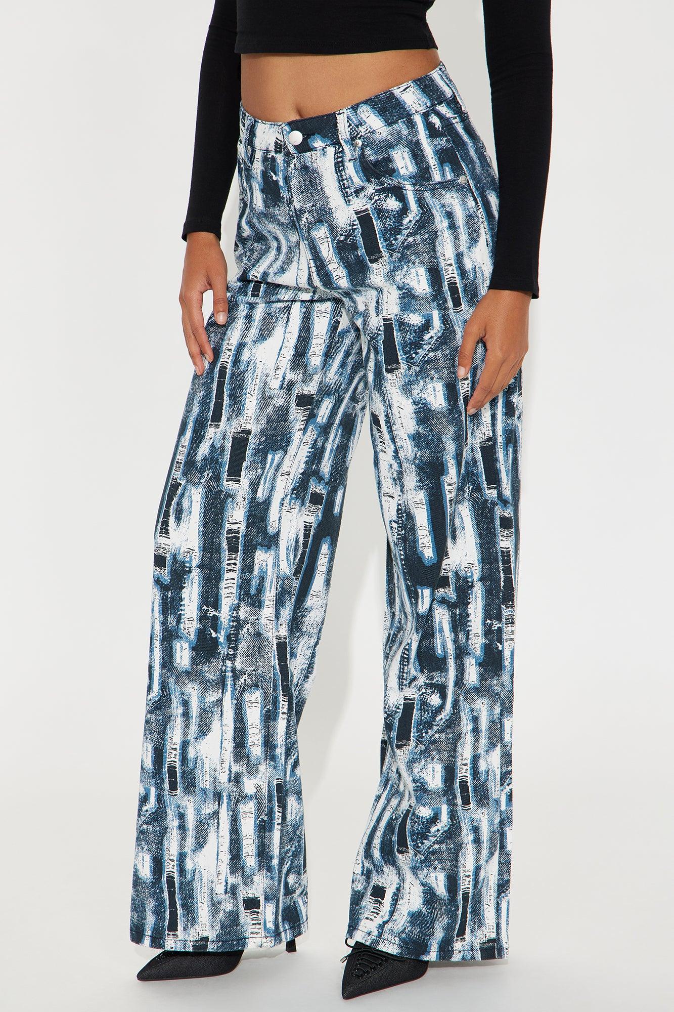 Vivid Dreams Printed Wide Leg Jeans - Blue/combo Product Image