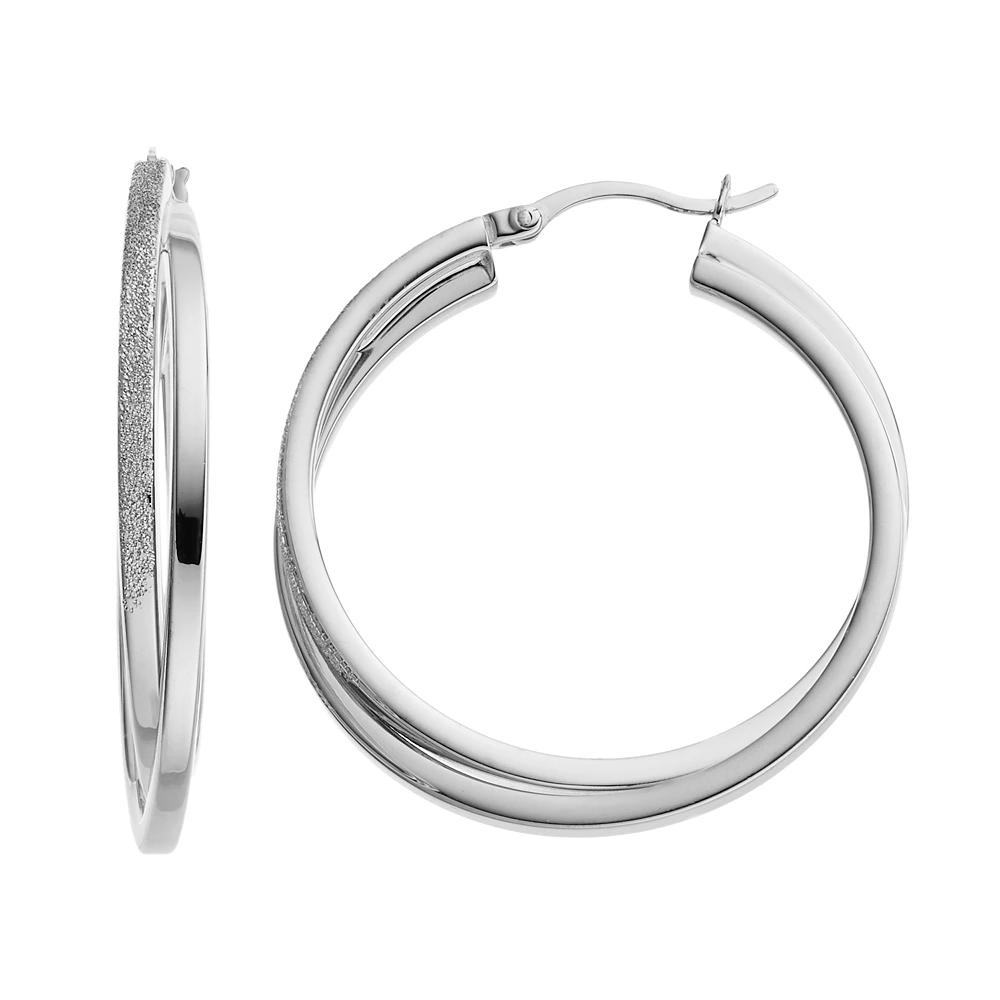 Sterling Silver Hoop Earrings, Women's, White Over Silver Product Image