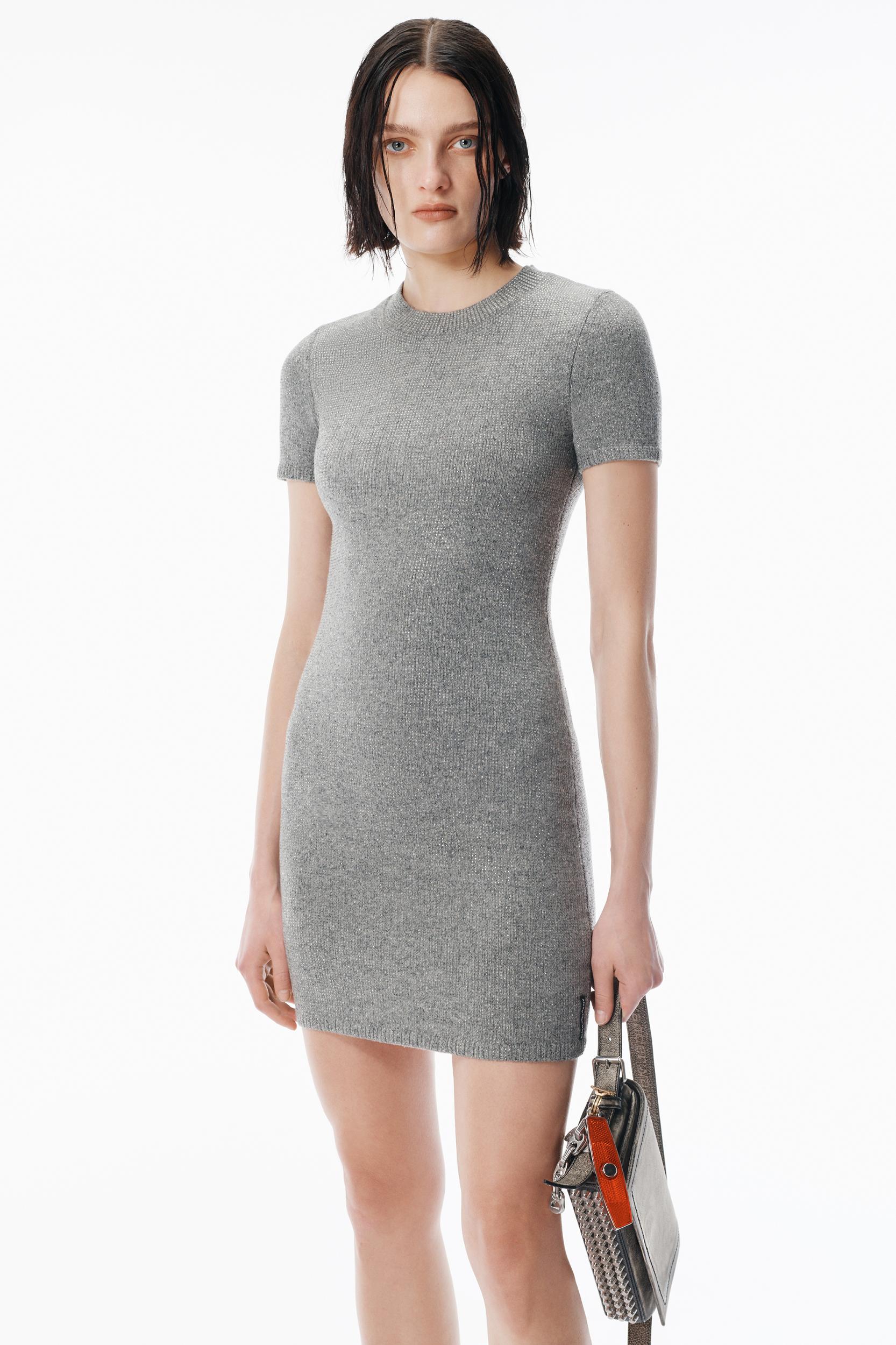 Grey Wool-blend Hotfix Dress Product Image